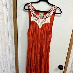 Pink Rose Orange Dress with Crochet Detail